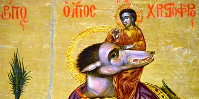 Bild: ostkirchlicher Christoforus mit Jesus als Hund