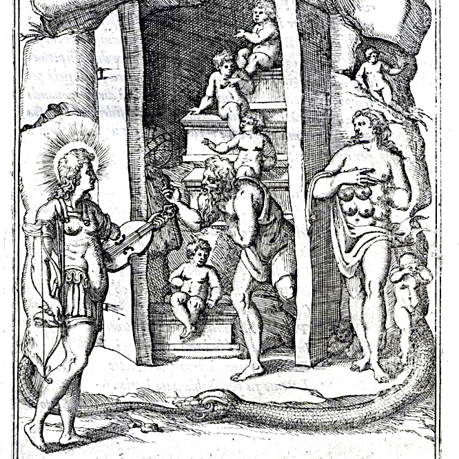 Bild: Apollon und Diana vor Höhle mit Atlas und Zwergen
