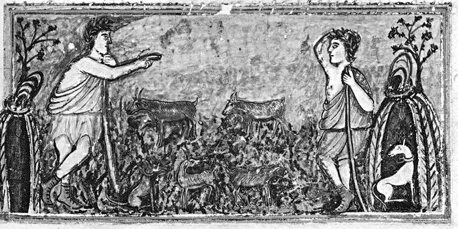 Bild: Antike Buchmalerei mit zwei Hirten