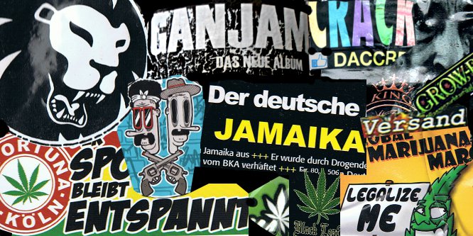 Bild: Jamaika, Rasta, Gangster und Drogen Sticker aus Koeln bis 2017
