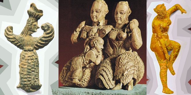 Bild: Artemis als Sphinx, dicke Damen mit Kind, Venus im Bade
