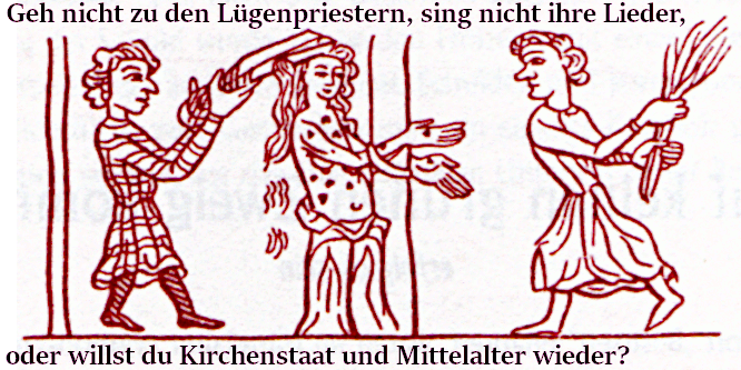 Mittelalterliches Bild: Frau wird geschoren und gepeitscht
