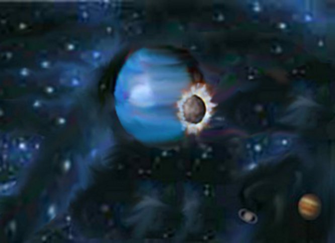 Bild: Einschlag von Theia auf der Proto-Erde Gaia