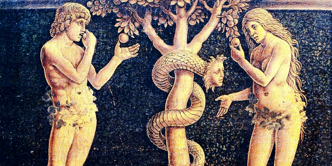 Adam Eva und Schlange Ewa im Paradies