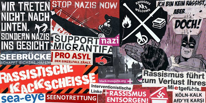 Bild: Antifa Sticker und andere aus 2020 />
<H5>8.1 Linke Bösewichte wollen uns mit »schwarzen
Moskitos« überwinden</H5>
<P CLASS=