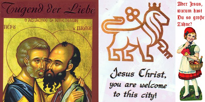 Bild: Christliches Liebesbild, Sticker mit Löwe als Jesus, und Rotkäppchen />
<H5>5.1 Der Spasmus der Apostel Petrus und Paulus</H5>
<P CLASS=
