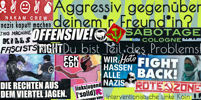 Bild: Collage linke und andere Sticker aus Köln 2021