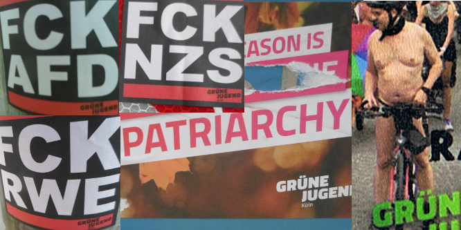 Bild: Collage von aktuellen Stickern der GRÜNEN JUGEND